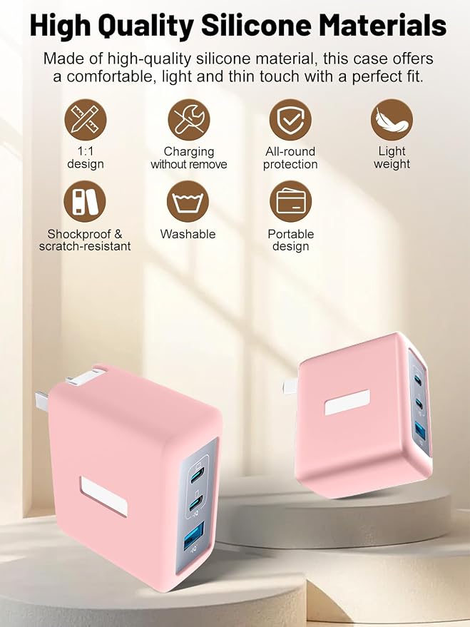 Silicone Protective Case for Anker Nano 100W USB-C Charger, Full-Body Protective Cover with Precise Cutouts, Shockproof Dustproof Charging Block Protector Sleeve & Scratch-Resistant Sleeve (Pink)