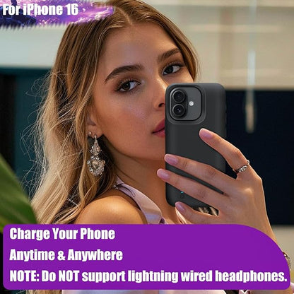 Battery Case for iPhone 16, 5000mAh Rechargeable Extended Battery Charging/Charger Case, Add 100% Extra Juice (6.1 Inches) Black