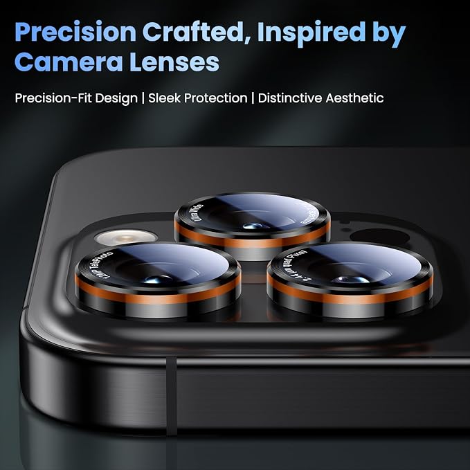 Uyiton for iPhone 17 Pro Max/17 Pro/16 Pro Max/16 Pro/15 Pro Max/15 Pro/14 Pro Max/14 Pro Camera Lens Protector - Military-Grade Tempered Glass Metal Camera Cover, Easy to Install,Black+Orange