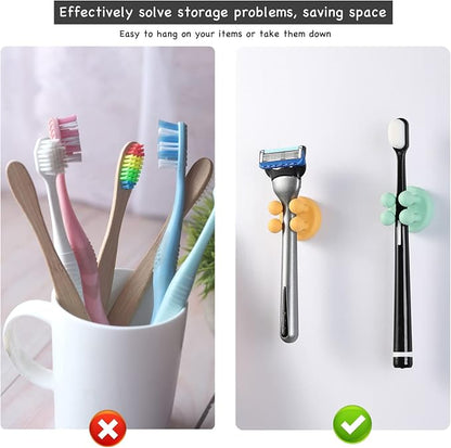 iBetterLife Good Grips Razor Holder - 6Pcs Self Adhesive Silicone Toothbrush Holders Wall Mounted to Mirror for Shower Hanging Towel, Functional Waterproof Hook for Bathroom Kitchen Living Room Office