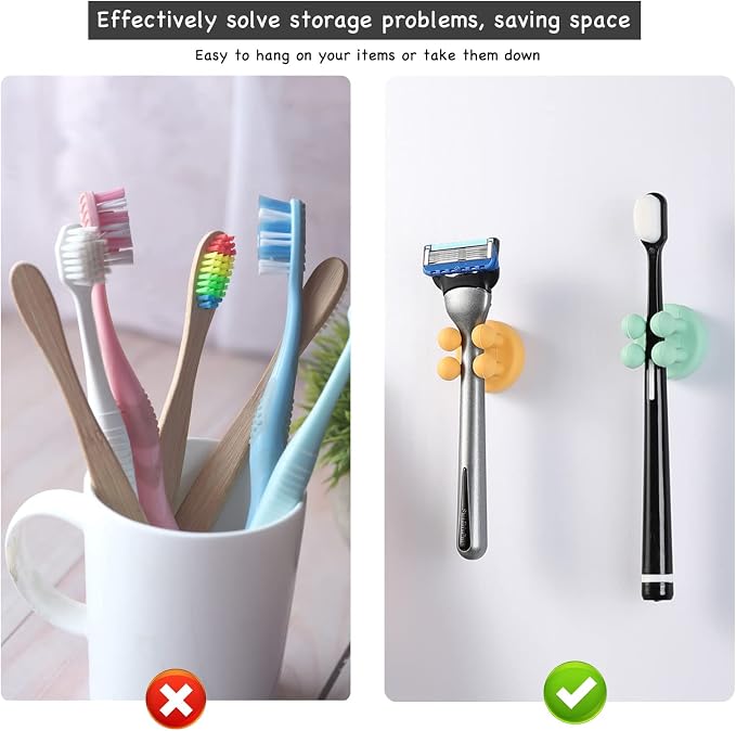 iBetterLife Self-Adhesive Shower Razor Holder - 6Pcs Wall Mounted Hooks Hanger for Clipping & Hanging Toothbrush Towel Loofah Bathroom Kitchen Home Office Dorm Room Essentials Storage Wreath Hook