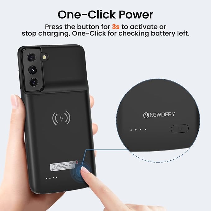 NEWDERY 4800mAH Battery Case for Samsung Galaxy S21, External Rechargeable Battery Charger and Mobile Phone Case Power Bank Backup Battery Charger for Galaxy S21 5G (6.2 Inches) Black