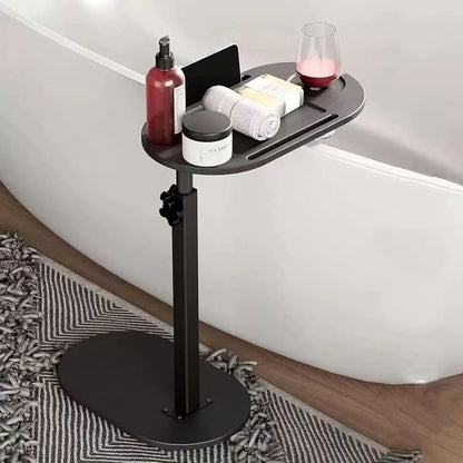 Bamboo Bathtub Tray Table with Adjustable Height,Freestanding Bath Caddy Side Table， Tub Shelf with Wine Glass Phone Holder, Suitable for Luxury Spa ，House Warming Gift and Bathing Reading（Black）