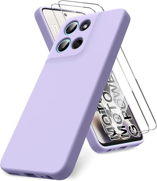 for Motorola Moto G Power (2026) Case, 2 Pack Tempered Glass Screen Protectors, Soft TPU Silicone Shockproof Gel Cover-Light Lilac