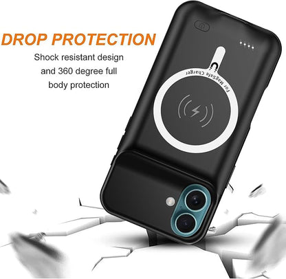 Battery Case for iPhone 16,Upgraded 10000mAh High Capacity Rechargeable Portable Protective Extended Charger Case Wireless Charging Compatible with iPhone 16 (6.1 inch) Charging Case & Carplay (Black)
