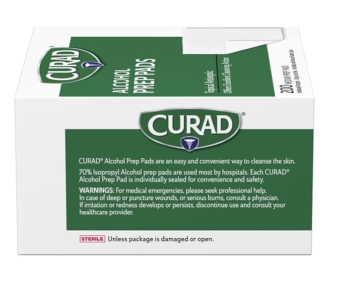 Curad Alcohol Disinfectant Prep Pads, 2-ply, Medium Size, 200 Count (Pack of 2)