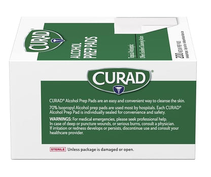 Curad Alcohol Disinfectant Prep Pads, 2-ply, Medium Size, 200 Count (Pack of 2)