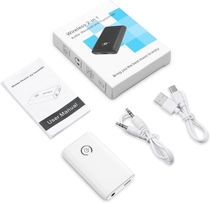 Upgraded Bluetooth 5.3 Transmitter Receiver, 2 in 1 Wireless Bluetooth Adapter, Portable Aux Adapter for Car, Audio Receiver for Laptop, Radio, Headphones, Speakers, TV, White