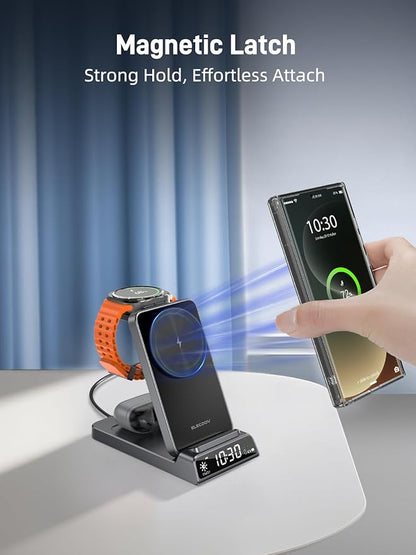 Magnetic Wireless Charger for Samsung, 3 in 1 Android Charging Station for Samsung Galaxy S26 Ultra/S25 Ultra/Z Fold/Flip 7, Foldable Charger for Samsung Galaxy Watch Ultra/8/7/Galaxy Buds4 Pro (Gray)