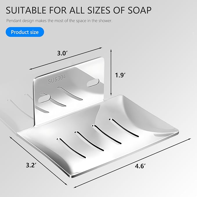 Wall Mounted Soap Dish, Bath Soap Dish for Shower, 304 Stainless Steel Wall Mounted Bar Soap Holder for Bathroom Kitchen-Silver 2pcs