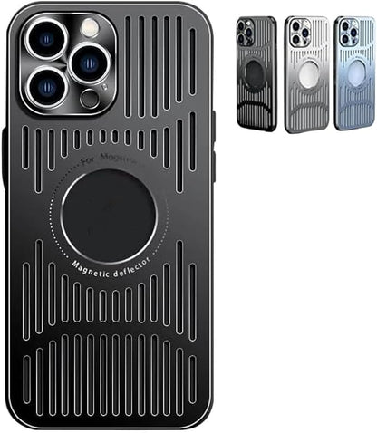 Curranet Metal Heat Dissipation Breathable Case for iPhone,The Metal Hollowed-Out Cooling Case is Suitable for iPhone (14plus,Black)