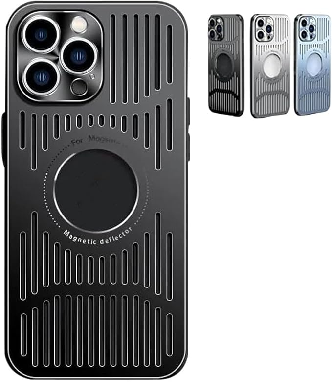 Curranet Metal Heat Dissipation Breathable Case for iPhone,The Metal Hollowed-Out Cooling Case is Suitable for iPhone (13promax,Black)