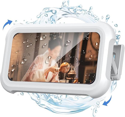 Shower Phone Holder Waterproof, 480°Rotation Wall Mount Shower Phone Case, HD Touch Screen Waterproof Phone Holder for Bathroom Bathtub Kitchen, Fit 4-7" Phone (White)