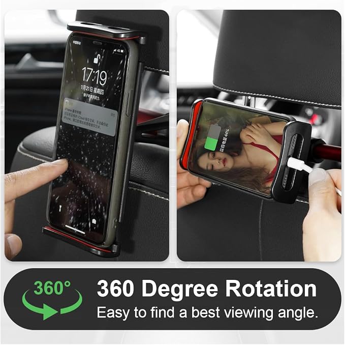 Car Headrest Mount, Adjustable 360 Rotating Tablet Holder for 5.3"-10.2" Devices, Universal Car Backseat Phone Mount for Kids, Fit for iPhone Pro Max, Galaxy Tabs (Red)