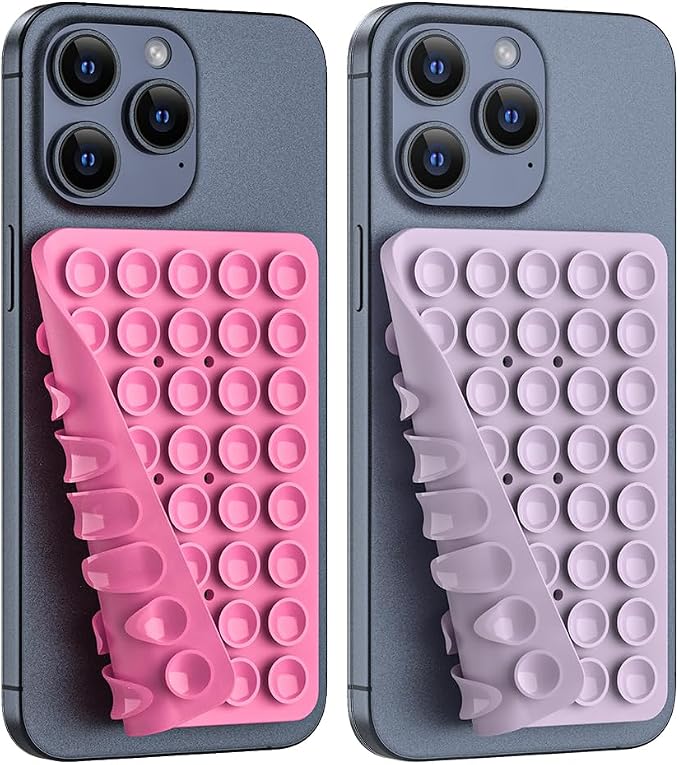 Double Sided Silicone Suction Phone Holder Mount, Silicon Accessory for iPhone and Android, Hands-Free Mirror Shower Phone Holder, TikTok Videos and Selfies (Pink+Violet)