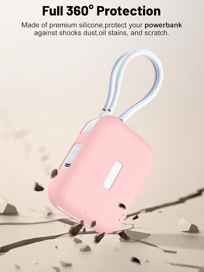 Silicone Protective Case Compatible with TORRAS EasyGo Power Bank 45W Ultra-Fast Charging 10000mAh, Full-Body Protective Cover with Precise Cutouts, Shockproof & Scratch-Resistant Sleeve (Pink)