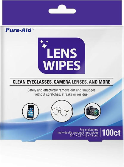 Lens Wipes, Cleans Eyeglasses Camera Lenses, Smart Phones and More (Lense Wipes 100ct (1pk))