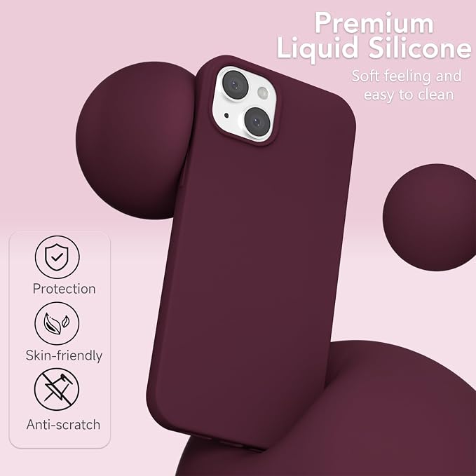 for iPhone 13 Mini/ 12 Mini Case Silicone Compatible with Magsafe Case, Ultra Slim Thin Magnetic Phone Cases Mag Safe, Cute Soft Rubber Gel Wireless Charging Cover for Women, Burgundy Maroon