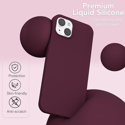 for iPhone 13 Mini/ 12 Mini Case Silicone Compatible with Magsafe Case, Ultra Slim Thin Magnetic Phone Cases Mag Safe, Cute Soft Rubber Gel Wireless Charging Cover for Women, Burgundy Maroon