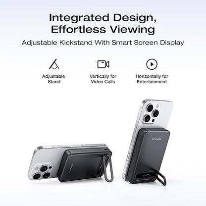 EF ECOFLOW Rapid Mag Power Bank, Qi2 Certified 15W Ultra-Fast MagSafe-Compatible Portable Charger, 10,000mAh Magnetic Power Charger with Foldable Stand, for iPhone 17/16/15.
