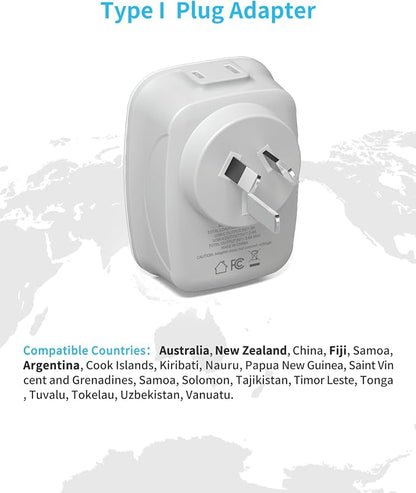 2 Pack Australia New Zealand Power Plug Adapter, VINTAR Australia Travel Adapter with 1 USB C,3 USB Ports and 2 American Outlets, 6 in 1 Type I Plug Adapter for US to Australia, Argentina, China