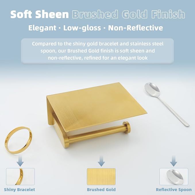 APLusee Brushed Gold Toilet Paper Holder with Shelf, 304 Stainless Steel Wall Mounted Compact Bathroom Tissue Hanger