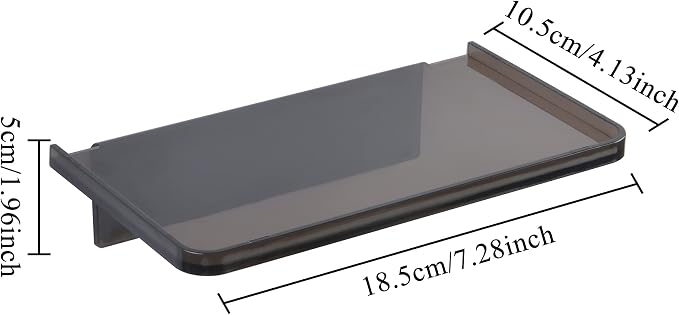 Stick-on Wall Shelf - Small Wall Mounted Adhesive Clear Acrylic Shelf Phone Holder Shelves Wipes Rack for Bathroom,Kitchen,Toilet,Office - Translucent Grey (A Set of Screws Included)