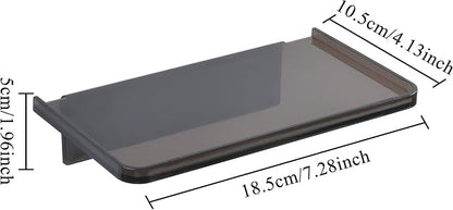 Stick-on Wall Shelf - Small Wall Mounted Adhesive Clear Acrylic Shelf Phone Holder Shelves Wipes Rack for Bathroom,Kitchen,Toilet,Office - Translucent Grey (A Set of Screws Included)