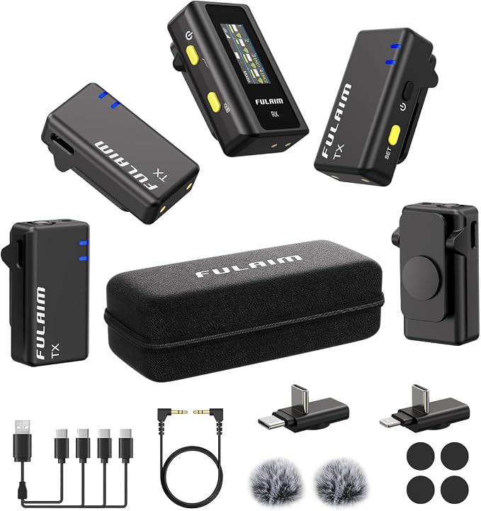 FULAIM X6 Wireless Lavalier Microphones with 4 Transmitter for iPhone, iPad, Android, Camera, Lapel Mic with 48KHz 24Bit, Noise Cancellation for Video Recording, Vlog, YouTube, TikTok
