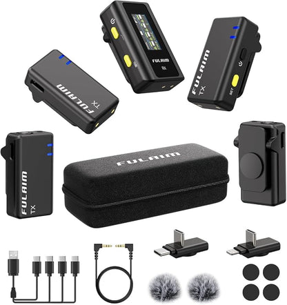 FULAIM X6 Wireless Lavalier Microphones with 4 Transmitter for iPhone, iPad, Android, Camera, Lapel Mic with 48KHz 24Bit, Noise Cancellation for Video Recording, Vlog, YouTube, TikTok