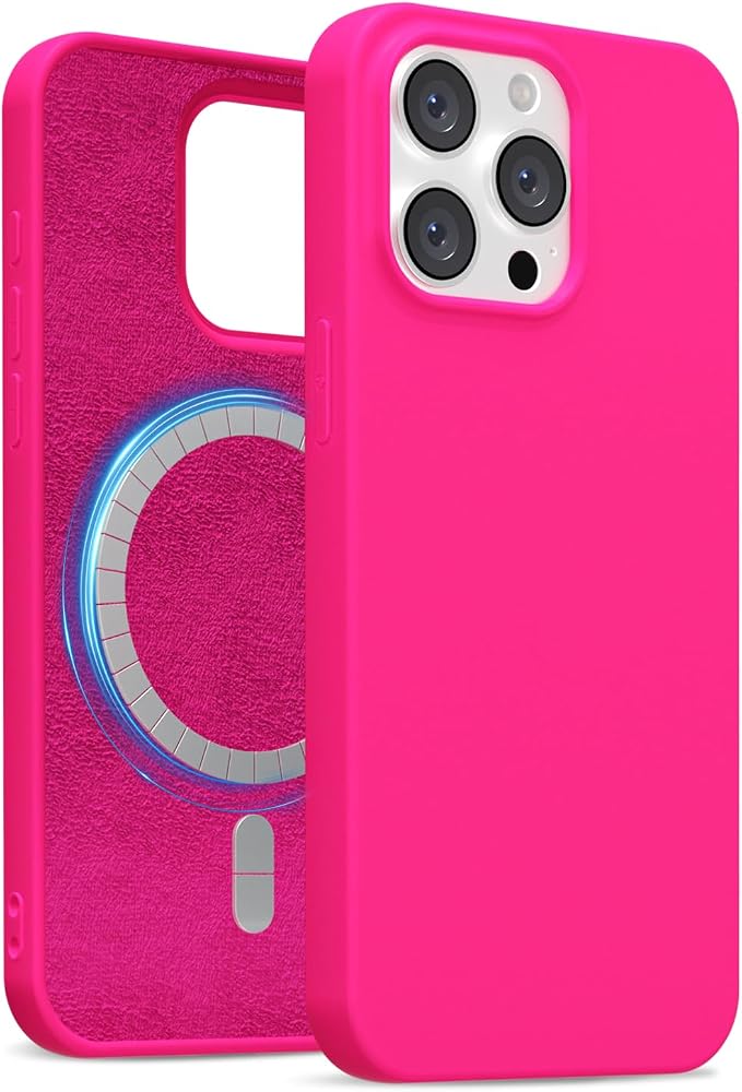 for iPhone 13 Pro Case Silicone Compatible with Magsafe Case, Ultra Slim Thin Magnetic Phone Cases Mag Safe, Cute Soft Rubber Gel TPU Matte Plain Wireless Charging Cover for Women, Hot Pink