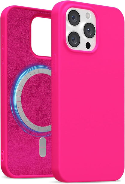 for iPhone 13 Pro Case Silicone Compatible with Magsafe Case, Ultra Slim Thin Magnetic Phone Cases Mag Safe, Cute Soft Rubber Gel TPU Matte Plain Wireless Charging Cover for Women, Hot Pink