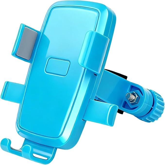 Motorcycle Bike Phone Mount, Bike Cell Phone Holder Clip, Bicycle Scooter Handlebar Clamp, for iPhone 17 16 15 14 Pro Max, Galaxy S25 S24 Ultra, 4.7-7" Phones, Blue