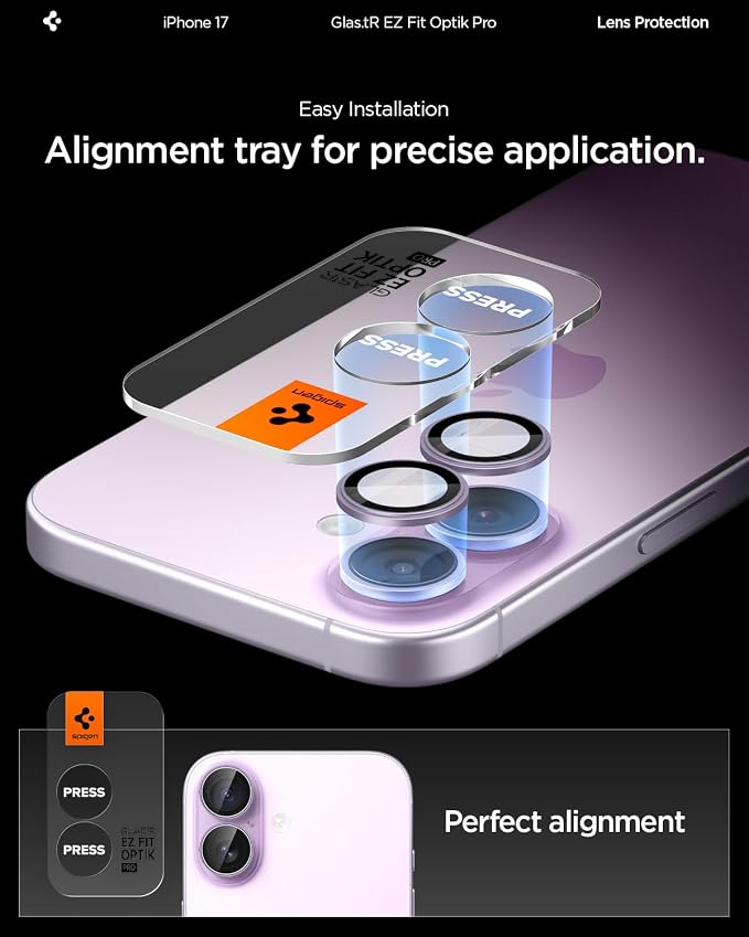 Spigen Camera Lens Screen Protector [GlasTR EZ Fit Optik Pro] Designed for iPhone 17 [Case Friendly] - Lavender [2 Pack]