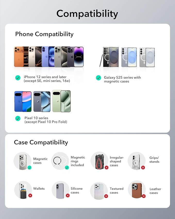 ESR OmniLock for MagSafe Car Mount, 360° Rotation, Car Phone Mount for Air Vent, Magnetic Phone Holder for iPhone 17e/17/16/15/14/13/12,Google/Samsung/Android,All Smartphones(2 MagSafe Rings Included)