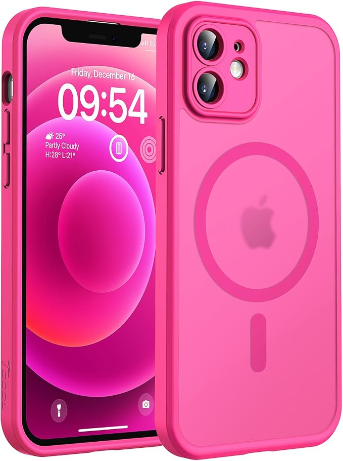 TOCOL for Phone 12 Case, Compatible with Magsafe Charger, Full Camera Protection, Drop Protection, Translucent Matte Phone Case for iPhone 12 6.1 inch (Hot Pink)