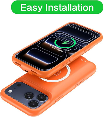 Battery Case for iPhone 17 Pro, 10000mAh Rechargeable Portable Charging Case with Wireless Charging Compatible for iPhone 17 Pro (6.3 inch) with Carplay Extended Battery Pack Charger Cover (Orange)