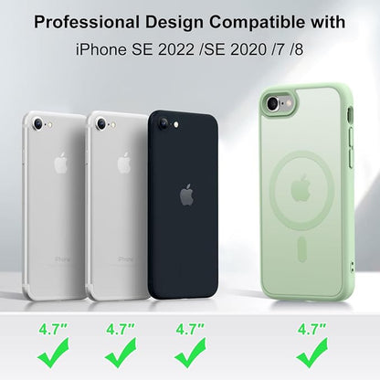 MOCCA Strong Magnetic for iPhone SE Case 2022/iPhone SE 2020 Case/iPhone 7 Case/iPhone 8 Case [Compatible with Magsafe] Slim Thin Translucent Matte Protective Cover Phone Case 4.7'', Light Green