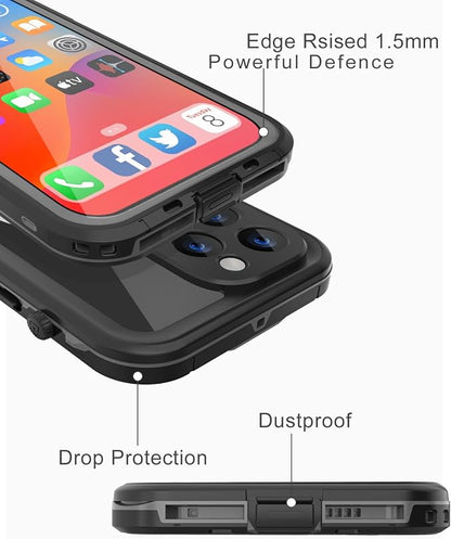 Design for iPhone 14 Pro Max Waterproof Case, Full Body Shockproof Case Dust Proof Phone Case Cover with Screen Protector - Black