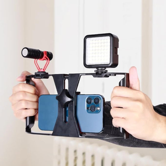 Smartphone Video Rig, Phone Video Stabilizer Grip Vlogging Cage with Cold Shoe 1/4 Screw Hole, Phone Handheld Rig for Videomaker Film Maker Video Grapher Live Recording