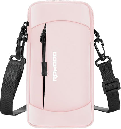 Arm Phone Holder for Running, Crossbody Phone Holder Bag, Phone Arm Bands for Running Hiking, Adjustable Cell Phone Armbands for iPhone Samsung Galaxy LG Card Keys 7.5 Inch (Crossbody Bag Pink)