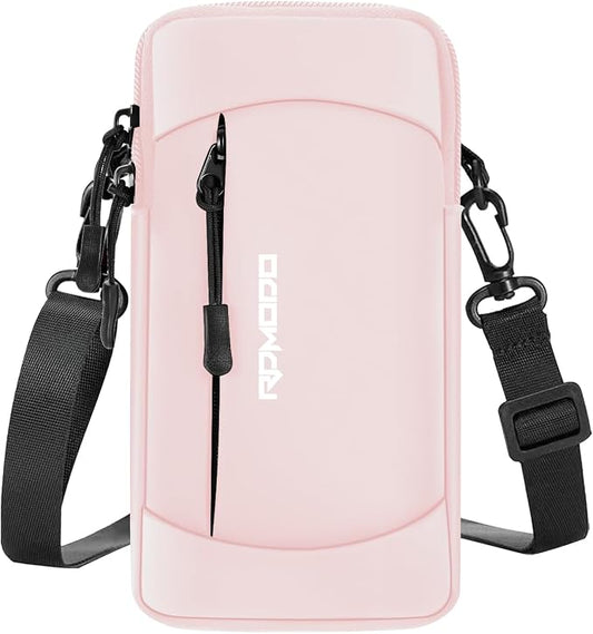 Arm Phone Holder for Running, Crossbody Phone Holder Bag, Phone Arm Bands for Running Hiking, Adjustable Cell Phone Armbands for iPhone Samsung Galaxy LG Card Keys 7.5 Inch (Crossbody Bag Pink)