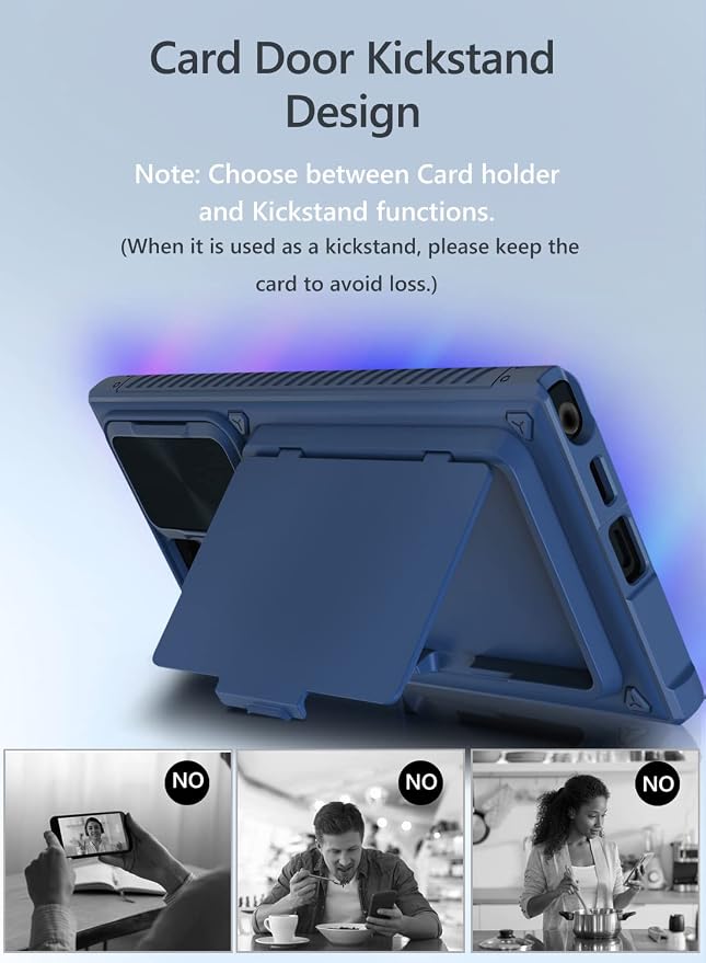 Vihibii for Samsung Galaxy S23 Ultra Case with Card Holder (4 Cards) & Sliding Camera Cover & Kickstand, Shockproof Rugged Hard Back & TPU Edge Wallet Case for Galaxy S23 Ultra 5G 6.8" 2023, Blue