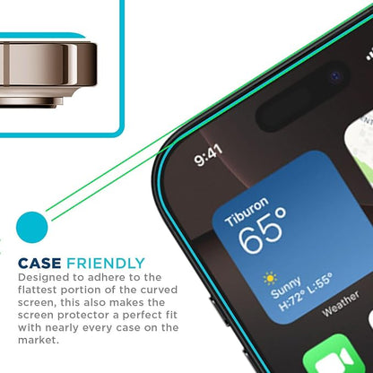 Tech Armor for Apple iPhone 16 Pro Screen Protector Glass 6.3 inch - Ballistic Tempered, Case Friendly, Easy Install, Sensor Protection, HD, 9H Hardness, 3 Pack + Bonus Camera Lens Protector