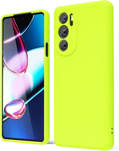 oakxco for Motorola Moto Edge Plus 2022/Edge Plus 5G UW 2022 Phone Case Liquid Silicone, Neon Bright Solid Color, Thin Slim Soft Rubber Gel Matte TPU Plain Simple Cover for Women, Lime Neon Green