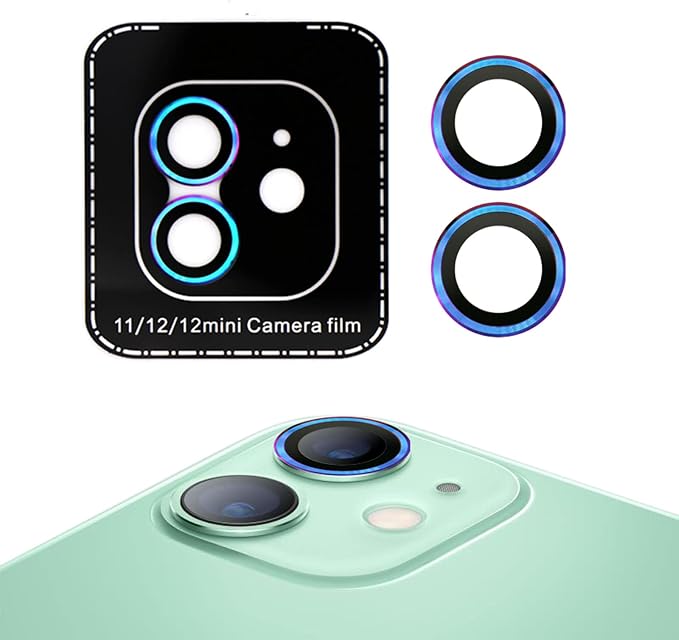 SUWEI Camera Lens Protector,for iPhone 11/12/12mini,Aluminum Alloy Lens Ring Cover,Screenprotector Lens Shield, Precise Positioning of The Lens Mounting Plate, Dazzling Colors.(11/12/12mini)