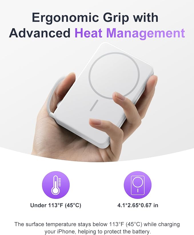 Magnetic Power Bank, 10,000mAh Wireless Portable Charger for Mag-Safe 15W Fast Charging, Battery Pack with USB-C Cable 20W in/Out for iPhone Air/17/16/15/14/13/12/Plus/Pro/Pro Max, AirPods & More