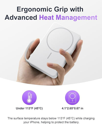 Magnetic Power Bank, 10,000mAh Wireless Portable Charger for Mag-Safe 15W Fast Charging, Battery Pack with USB-C Cable 20W in/Out for iPhone Air/17/16/15/14/13/12/Plus/Pro/Pro Max, AirPods & More