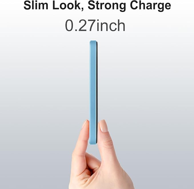 Magnetic Portable Charger 5000mAh, 15W Ultra Slim Wireless Portable Charger, Fast Charging for iPhone 17/16/15/14/13/12 Pro/Pro Max/Plus, Metal Shell, USB-C Cable to Charge Other Phones (Blue)