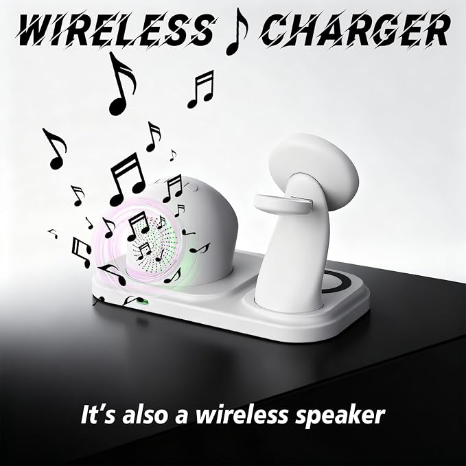Wireless Charging Station with Clock,6-in-1 Charging Stand for Multiple Devices for iPhone 17 16 15 14 13 12 Pro Max, Apple Watch, Airpods, Bluetooth Speaker + RGB Light